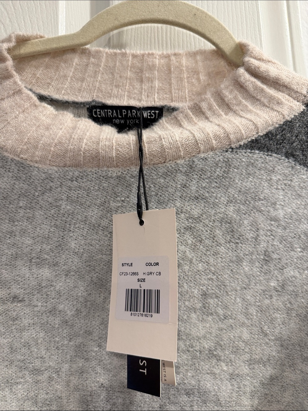 Central Park West Colorblock Crewneck Sweater - Light Gray, Charcoal & Cream - Picture 2 of 5